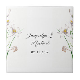 Floral Elegant Chic Cute Calligraphy Add Name Ceramic Tile