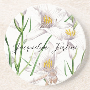 Floral Elegant Chic Cute Calligraphy Add Name Coaster