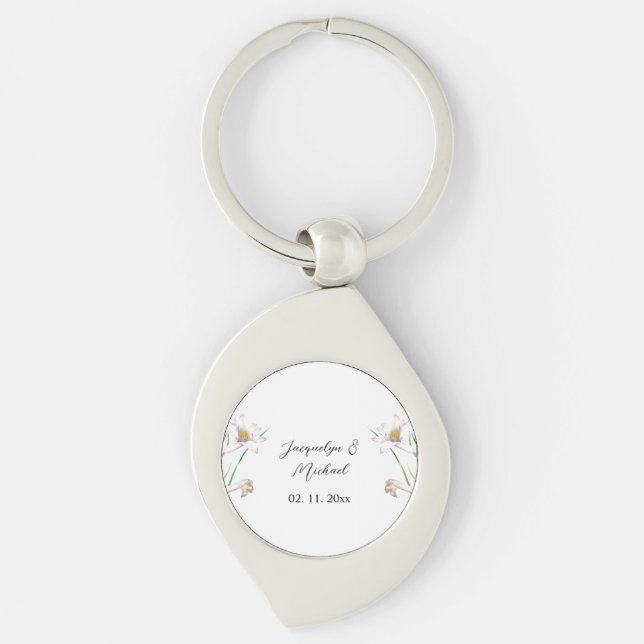 Floral Elegant Chic Cute Calligraphy Add Name Key Ring (Front)