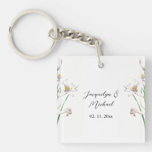 Floral Elegant Chic Cute Calligraphy Add Name Key Ring