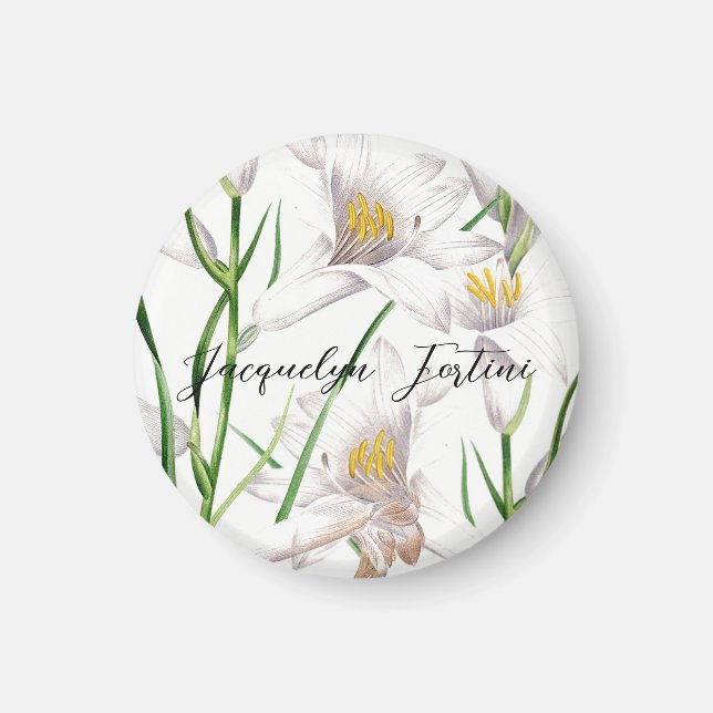 Floral Elegant Chic Cute Calligraphy Add Name Magnet (Front)