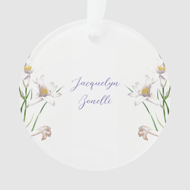 Floral Elegant Chic Cute Calligraphy Add Name Ornament (Front)