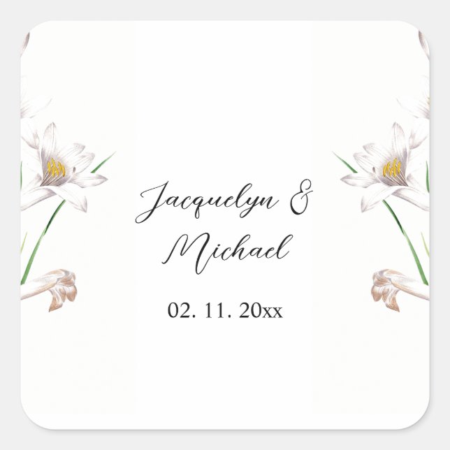 Floral Elegant Chic Cute Calligraphy Add Name Square Sticker (Front)
