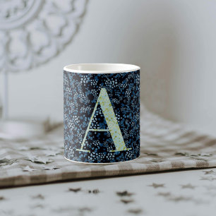 Floral Elegant Classy Monogram A blue w/phrase Coffee Mug