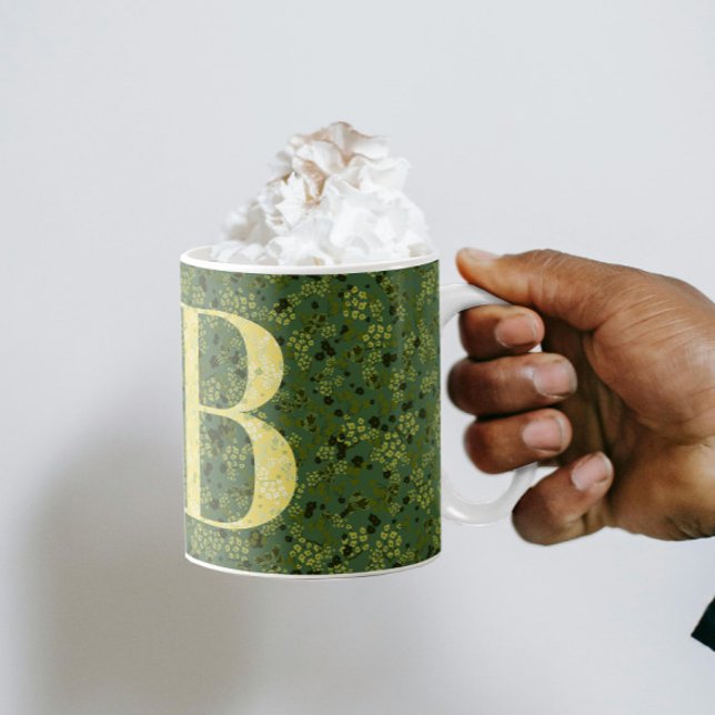Floral Elegant Classy Monogram B green w/phrase Coffee Mug (Creator Uploaded)