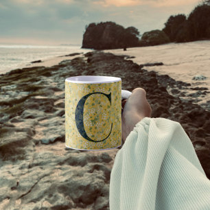 Floral Elegant Classy Monogram C yellow w/phrase Coffee Mug