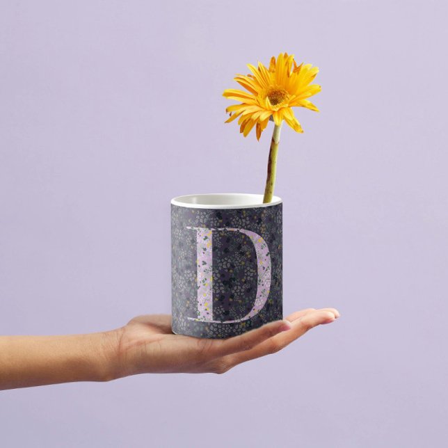 Floral Elegant Classy Monogram D purple w/phrase Coffee Mug (Creator Uploaded)