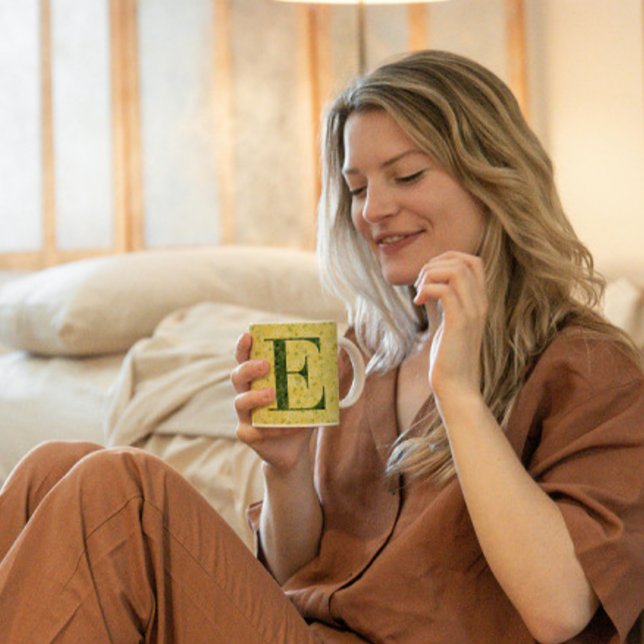 Floral Elegant Classy Monogram E yellow w/phrase Coffee Mug (Creator Uploaded)