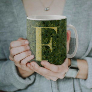 Floral Elegant Classy Monogram F green w/phrase Coffee Mug
