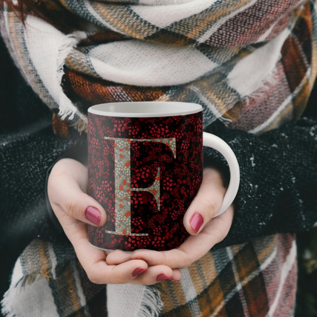 Floral Elegant Classy Monogram F red w/phrase Coffee Mug (Creator Uploaded)