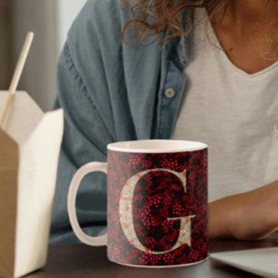 Floral Elegant Classy Monogram G red w/phrase Coffee Mug