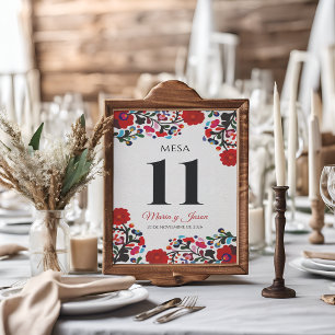 Floral Elegant Colorful Fiesta Spanish Wedding Table Number
