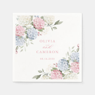 Floral Elegant Dusty Blue Pink Hydrangea Wedding Napkin