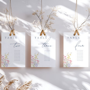 Floral Elegant Dusty Blue Script Wedding Table Number