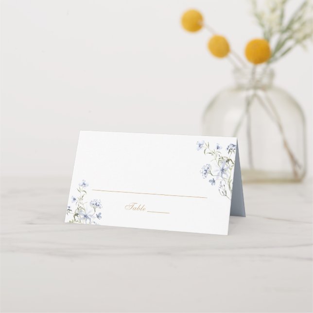 Floral Elegant Dusty Blue Wedding Place Card (Front)