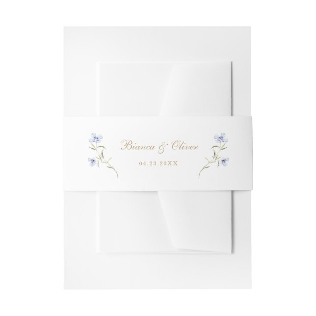 Floral Elegant Dusty Blue Wildflowers Wedding Invitation Belly Band (Front Example)