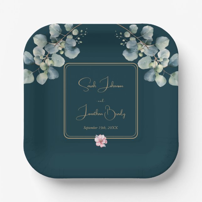 Floral Elegant Eucalyptus Foliage Wedding Paper Plate (Front)