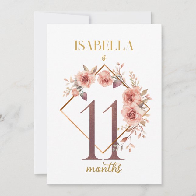 Floral Elegant First Year Baby Milestone Card (Front)