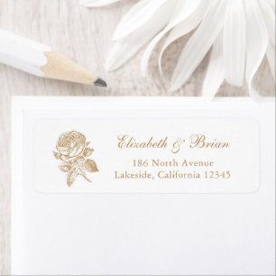Floral Elegant French Roses Gold Wedding Address Return Address Label