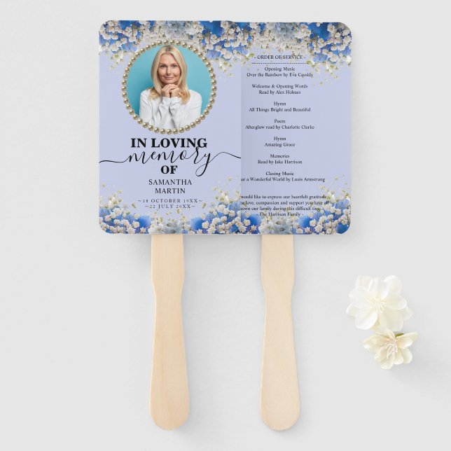 Floral Elegant Funeral Celebration of Life Hand Fan (Front and Back)