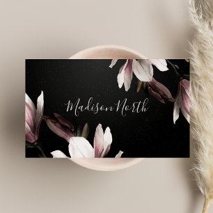 Floral Elegant Girly Professional Black & Purple Business Card