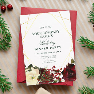 Floral Elegant Gold Corporate Holiday Party Invite