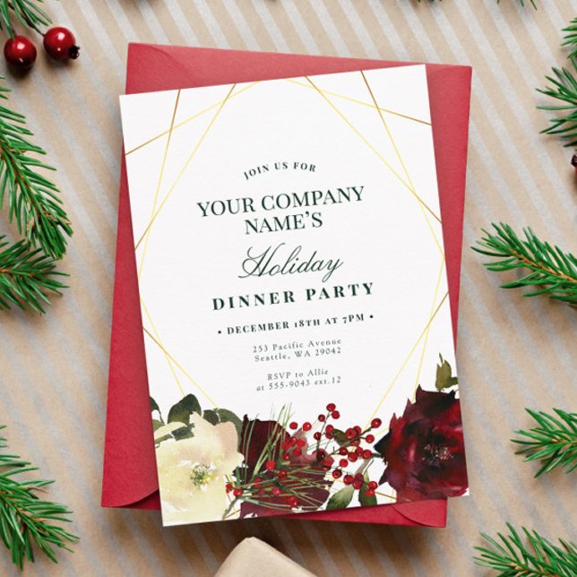 Floral Elegant Gold Corporate Holiday Party Invite (Creator Uploaded)