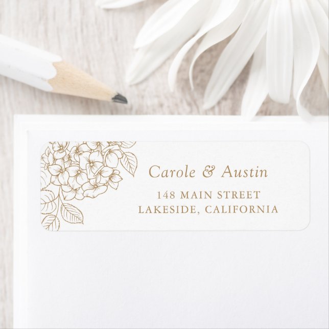 Floral Elegant Gold Hydrangea Address Return Address Label (Insitu)