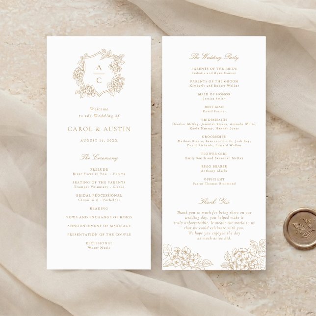 Floral Elegant Gold Hydrangea Wedding Program (Creator Uploaded)
