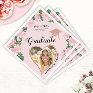 Floral Elegant Grads Photo 2025 Pink Graduation Napkin
