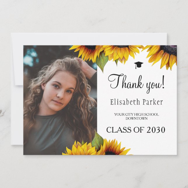 Floral elegant graduation photo graduate thank you (Front)