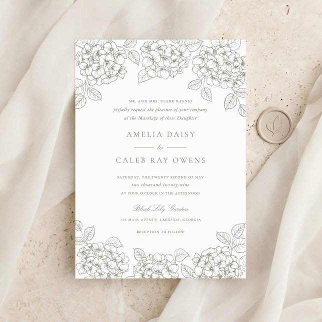 Floral Elegant Green Hydrangea Frame Wedding Invitation (Creator Uploaded)
