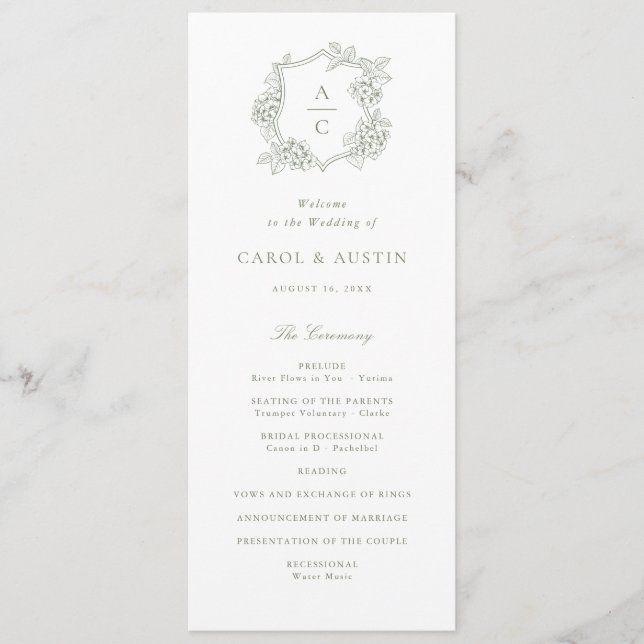 Floral Elegant Green Hydrangea Wedding Program (Front)