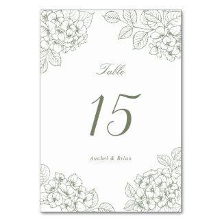 Floral Elegant Green Hydrangea Wedding Table Number