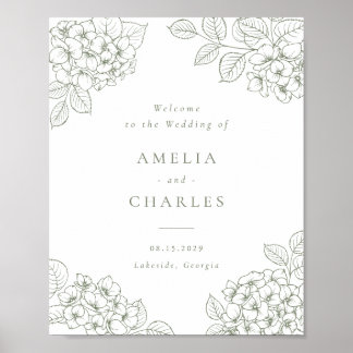 Floral Elegant Green Hydrangea Wedding Welcome Poster