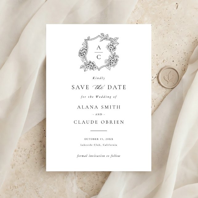 Floral Elegant Hydrangea Crest Save the Date Invitation (Creator Uploaded)
