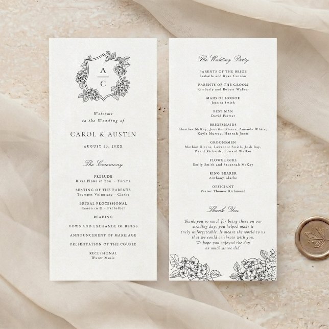 Floral Elegant Hydrangea Crest Wedding Program (Creator Uploaded)