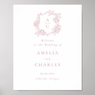 Floral Elegant Hydrangea Crest Wedding Welcome Poster