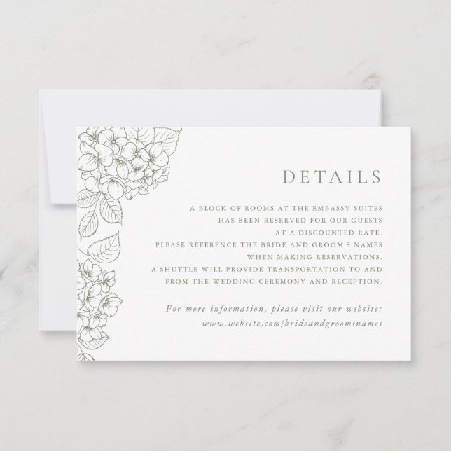 Floral Elegant Hydrangea Wedding Insert Details Invitation (Front)