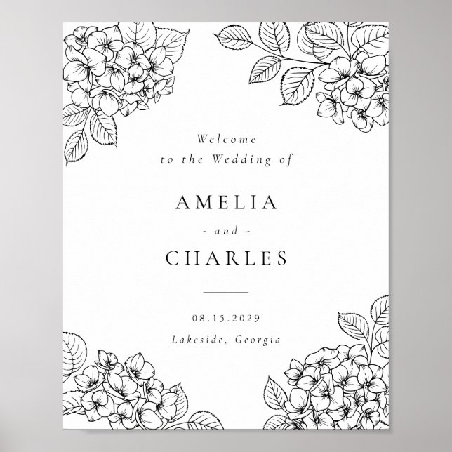 Floral Elegant Hydrangea Wedding Welcome Poster (Front)