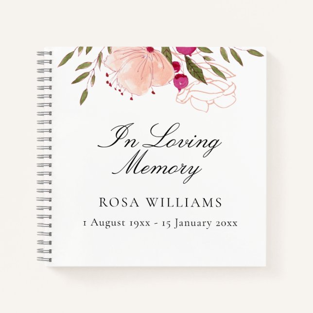 Floral Elegant In Loving Memory Funeral Guest Book (Front)
