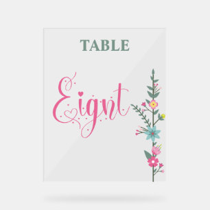 Floral Elegant Love Wedding Table Number Eight Acrylic Sign