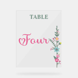 Floral Elegant Love Wedding Table Number FOUR Acrylic Sign