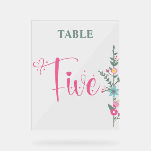 Floral Elegant Love Wedding Table Number TWO Acrylic Sign