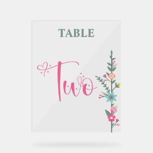 Floral Elegant Love Wedding Table Number Two Acrylic Sign