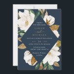 Floral Elegant Magnolia Beige Navy Wedding Invitation<br><div class="desc">A beautiful and elegant invitation with hand painted magnolia flowers. This romantic design will add a perfect touch to your wedding.
Personalise it with your your details or add an additional wording to it!</div>