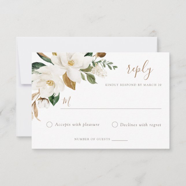 Floral Elegant Magnolia Blush Neutral Wedding RSVP Invitation (Front)