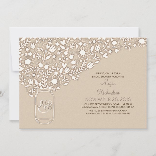 floral elegant mason jar cute bridal shower invite (Front)