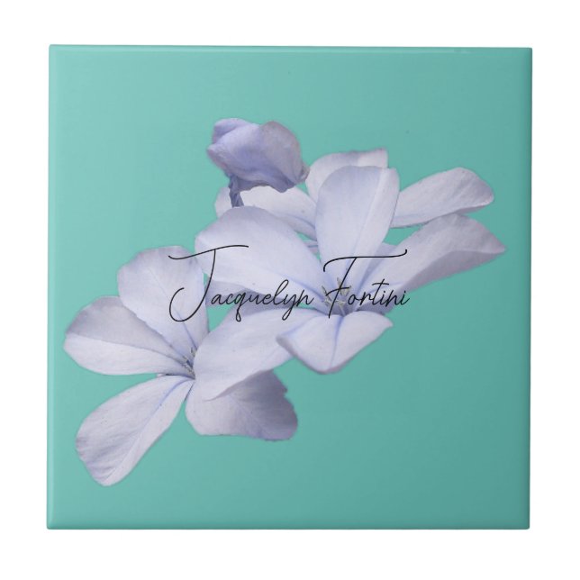 Floral Elegant Minimalist Calligraphy Add Name Ceramic Tile (Front)