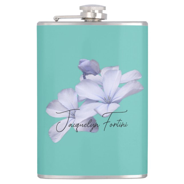 Floral Elegant Minimalist Calligraphy Add Name Hip Flask (Front)
